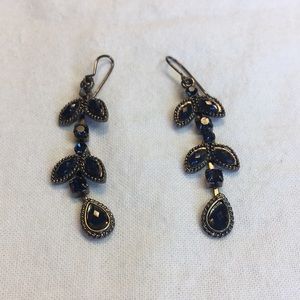 Silver Tone Blue Rhinestone Teardrop Dangle Earrings